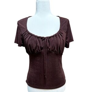 Pie in the Sky Brown Short Sleeve Top with Ruching